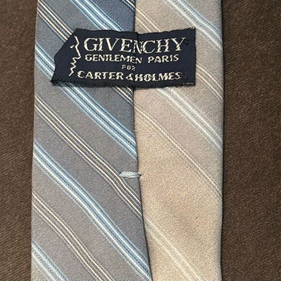 Vintage Givency Gentleman Paris For Carter Holmes Blue & Gray Striped Tie 54” - Picture 4 of 13